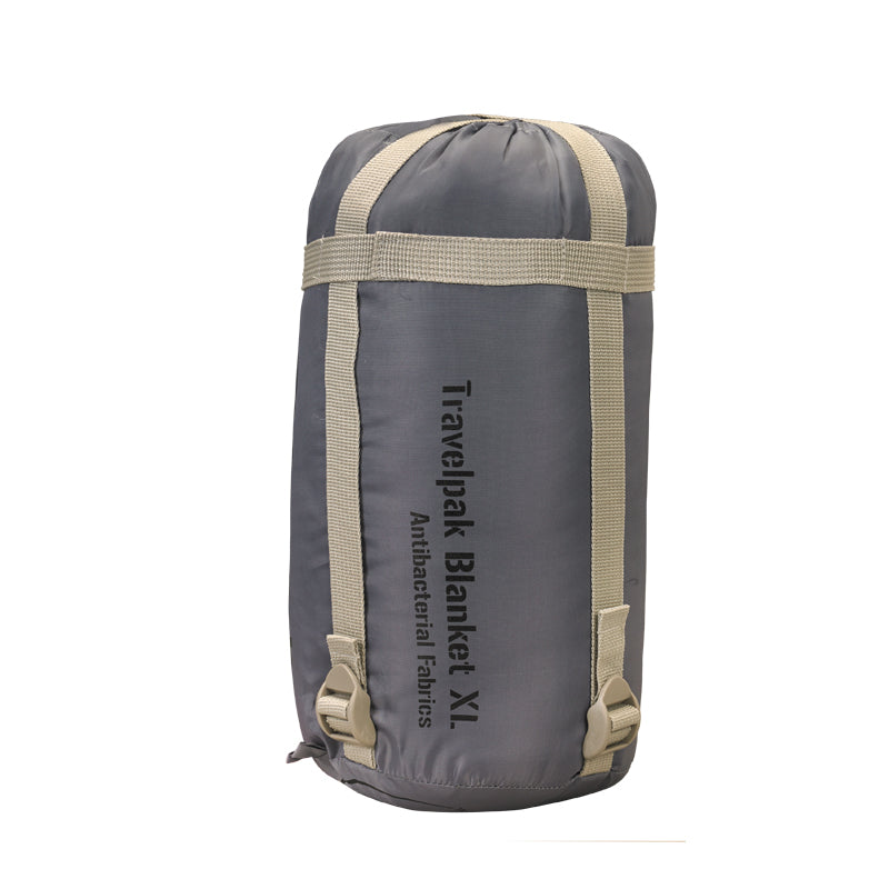 Snugpak Travelpak Pebble Grey Travel Blanket in its Stuff Sack