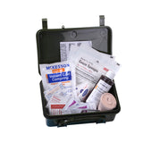 Open Rothco General Purpose First Aid Kit with contents exposed.  (instant cold compress, gauze sponges, band aids)